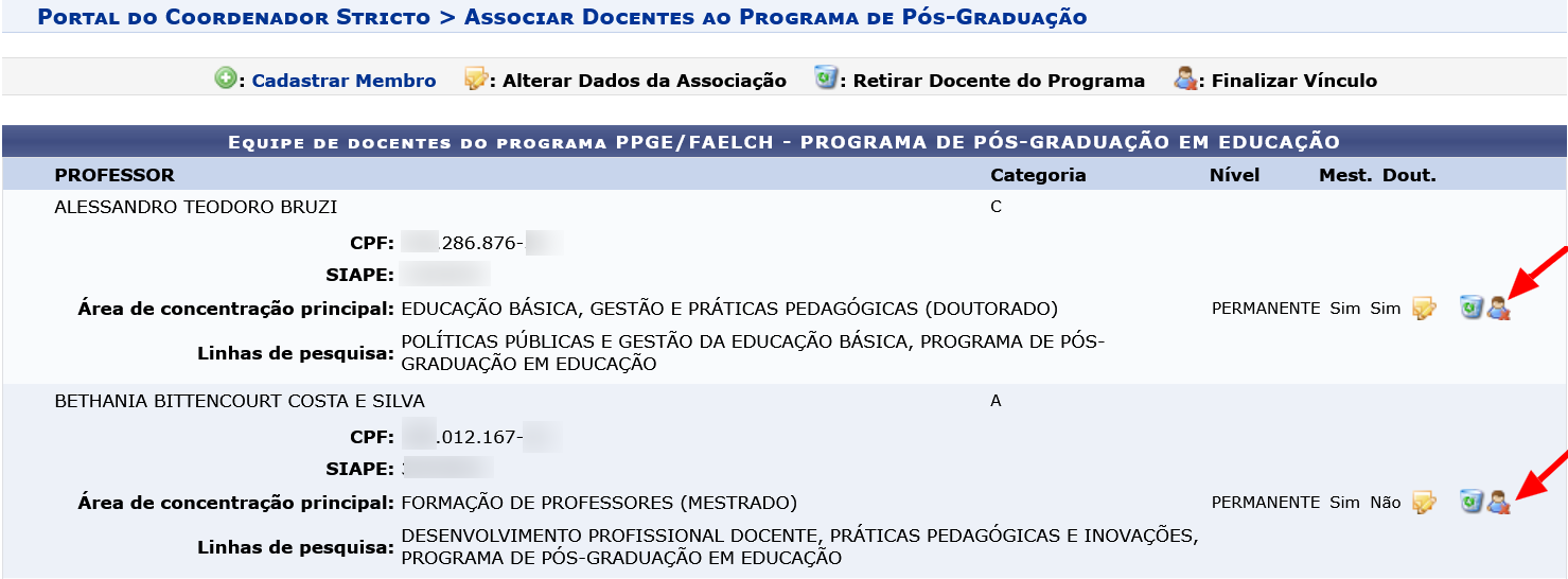 Formulário do sistema solicitando a inserção da data de término do vínculo.